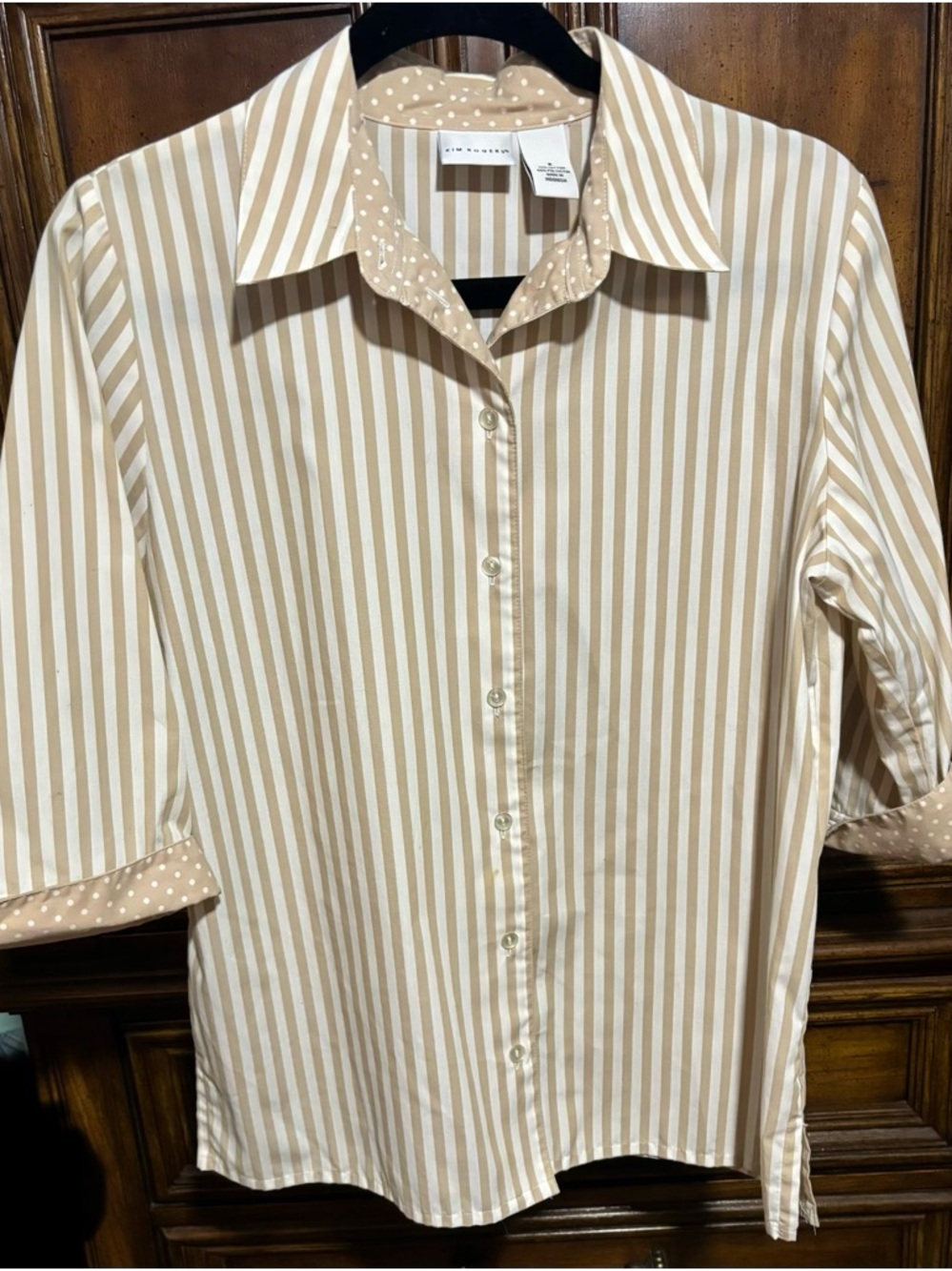 Kim Rogers Beige and White Striped Button-Down Shirt